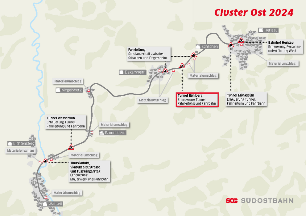 Übersichtskarte mit allen Bauarbeiten im Projekt Cluster Ost 2024