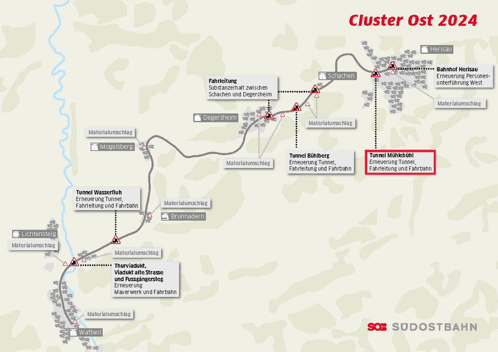 Übersichtskarte mit allen Bauarbeiten im Projekt Cluster Ost 2024