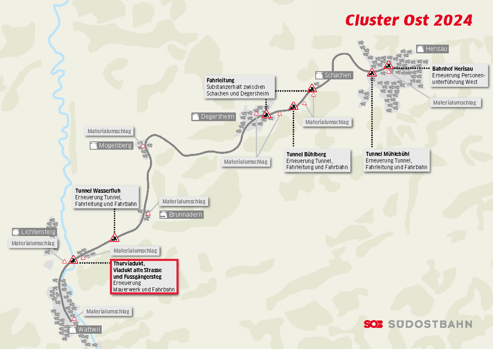 Übersichtskarte mit allen Bauarbeiten im Projekt Cluster Ost 2024