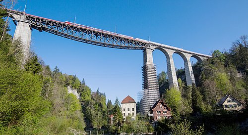 Seit Februar 2019 saniert die SOB den Sitterviadukt zwischen St. Gallen Haggen und Herisau.