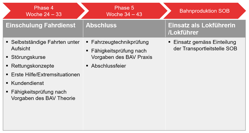 Übersichtstabelle Einführungsphase der Ausbildung