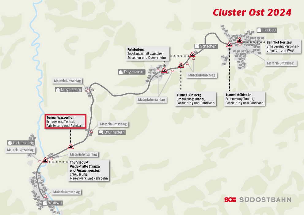 Übersichtskarte mit allen Bauarbeiten im Projekt Cluster Ost 2024