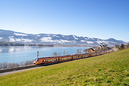 Der erste neue «Traverso» fährt seit Anfang Juni 2019 auf der Voralpen-Express-Strecke zwischen St. Gallen und Luzern. Auf dem Bild kurz vor Rapperswil.