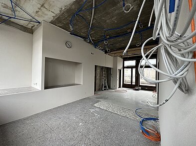 Blick in den frisch gegipsten Innenbereich.